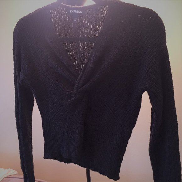 Express Eye-Catching Twist-Front V-Neck Chenille Sweater - Size XXS - Picture 8 of 15
